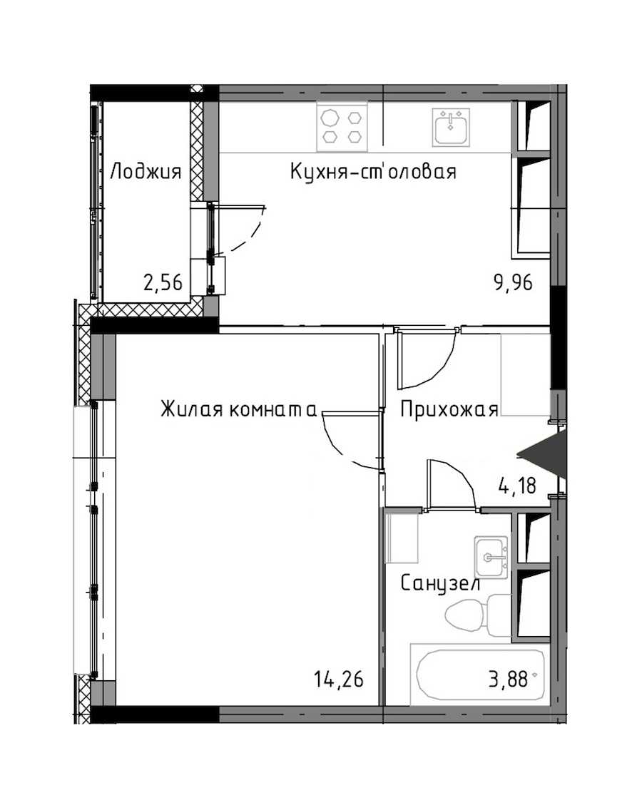 Однокомнатная квартира в : площадь 33.56 м2 , этаж: 3 – купить в Санкт-Петербурге